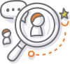 Image of magnifying glass with characters inside and out